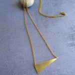 Geometric Triangle Gold Brass Long Necklace. Gold..