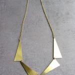 Geometric Triangles Gold Brass Long Necklace. Gold..