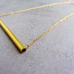 Brass Tube Bar Gold Long Necklace, Gold Plated..
