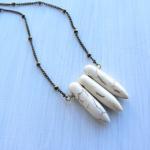 White Spike Howlite Stone Long Necklace With..