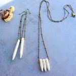 White Spike Howlite Stone Long Necklace With..