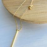 Brass Stick Bar Gold Long Necklace, Gold Plated..