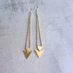 Triangle Gold Brass Long Earrings, Geometric..