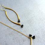 Gold Brass Dangle Long Earrings With Vintage Glass..