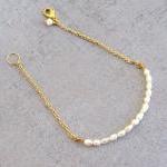 Gold Pearl Bracelet, Simple Dainty Charm Bracelet,..