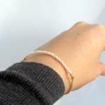 Gold Pearl Bracelet, Simple Dainty Charm Bracelet,..