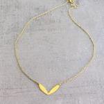 Simple Dainty Gold Necklace, Tiny Raw Brass Leaf