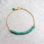 Gold Chain Bracelet With Turquoise Stones, Simple..