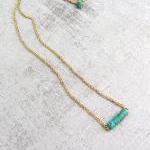 Gold Necklace With Blue Turquoise Stones, Simple..
