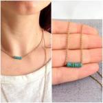 Gold Necklace With Blue Turquoise Stones, Simple..