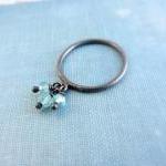Oxidized Sterling Silver Charm Ring With Blue..