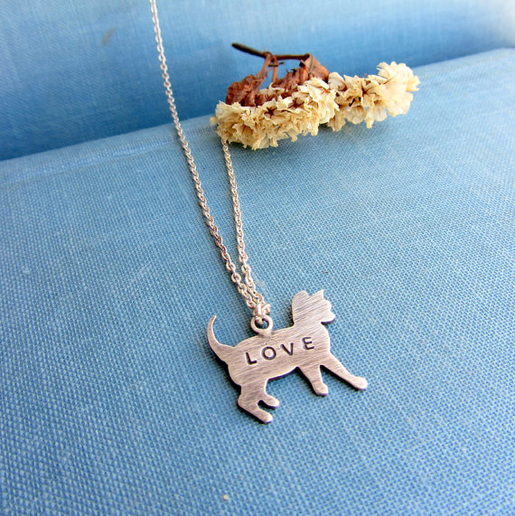 Sterling Silver Cat Necklace, Animal Pet Jewelry, Love Necklace, Custom Jewelry, Personalized Jewelry
