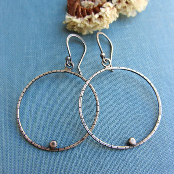 Oxidized Sterling Silver Hoop Earrings, Simple Minimalist.