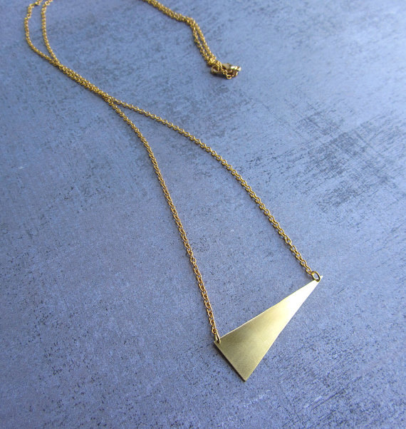 Geometric Triangle Gold Brass Long Necklace. Gold Plated Chain