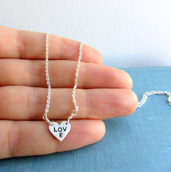 Sterling Silver Heart Necklace On Sterling Chain - Dainty Modern Jewelry - Lunahoo - Love Heart