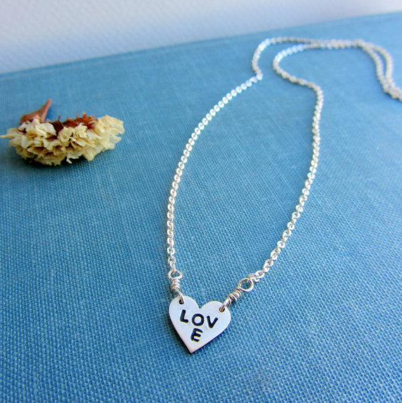 Sterling Silver Heart Necklace On Sterling Chain - Dainty Modern ...