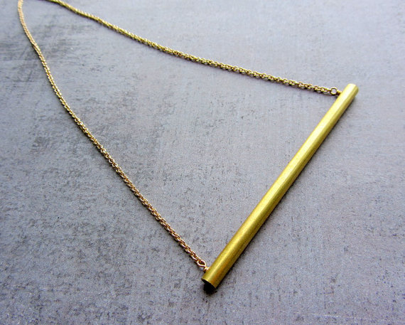 Brass Tube Bar Gold Long Necklace, Gold Plated Chain, Minimalist Jewelry.