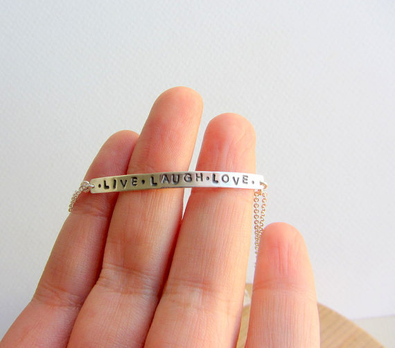 Personalized Sterling Silver Chain Bracelet, " Live Laugh Love.", Custom Jewelry