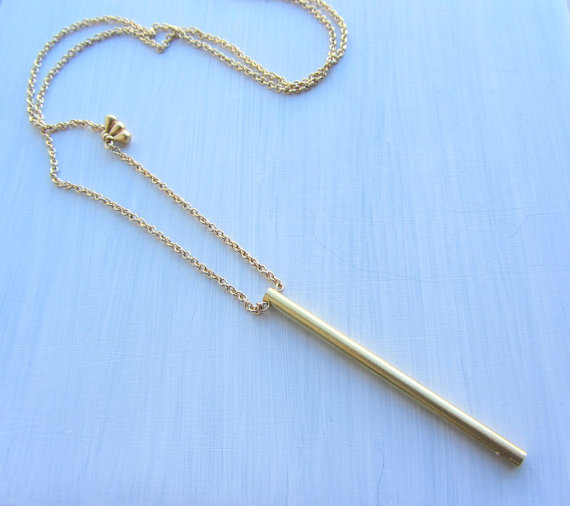 Brass Stick Bar Gold Long Necklace, Gold Plated Chain, Minimalist Jewelry.