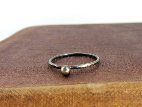 Oxidized Sterling Silver Simple Ball Stack Ring, Hammered Texture.