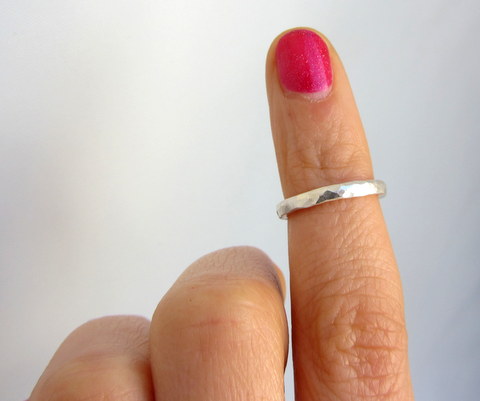 Simple Hammered Textured Sterling Silver Stack Band Ring.